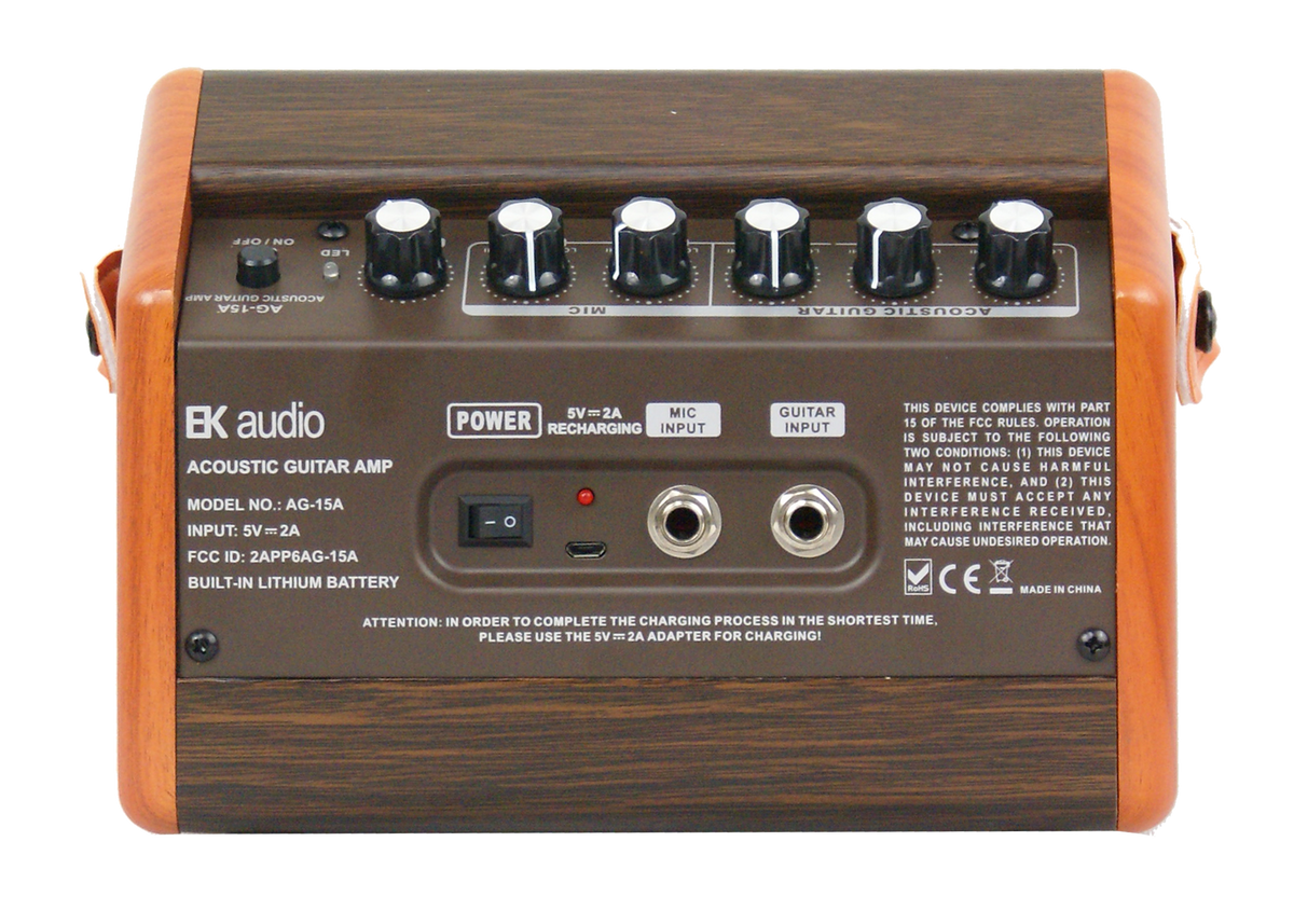 AG15A AMPLIFICADOR GUITARRA ACÚSTICA EK AUDIO DE 15W CON BATERÍA RECARGABLE