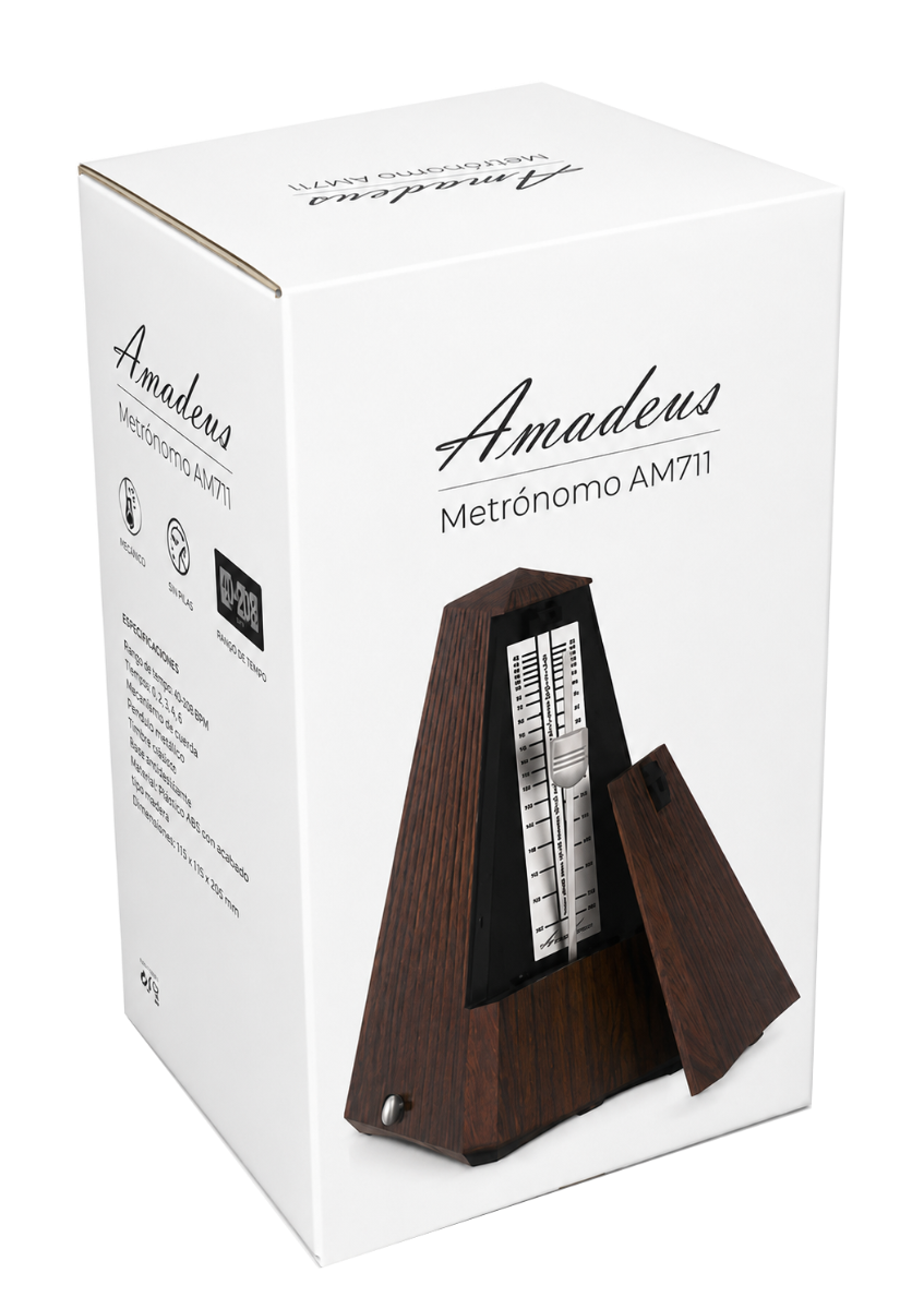 METRÓNOMO DE PIRÁMIDE AMADEUS CON CAMPANA, HIGRÓMETRO Y TERMÓMETRO