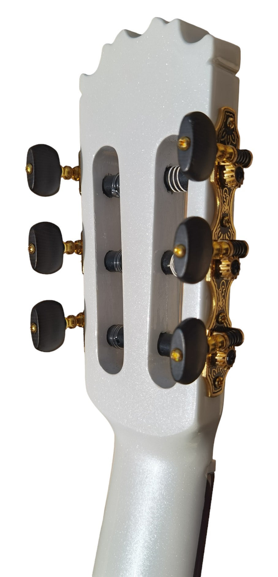 Vicente Tatay Perla Guitarra Flamenca Blanca de Cipres (Sicomoro) y Tapa Maciza, Pintada de Blanco Perlado