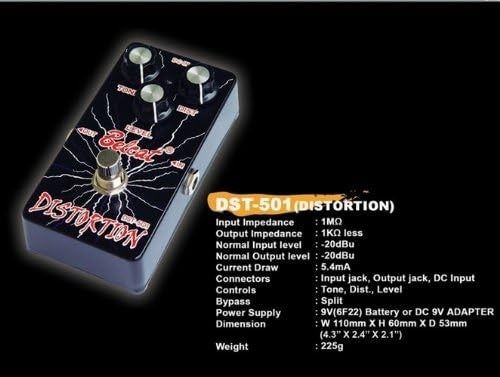 Pedal de Efecto de Distorsión Belcat DST-501 para Guitarra y Bajo - Distorsion con Control de Tono Lateral