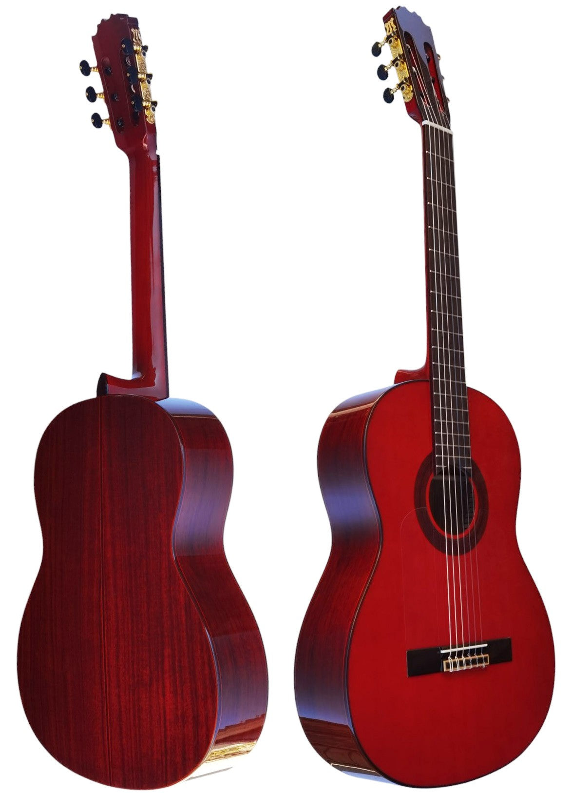 C320.590PF Roja Guitarra Flamenca Vicente Tatay - Fondo de palosanto de Mexico y Tapa Maciza - Acabado Brillo Teñida de Rojo