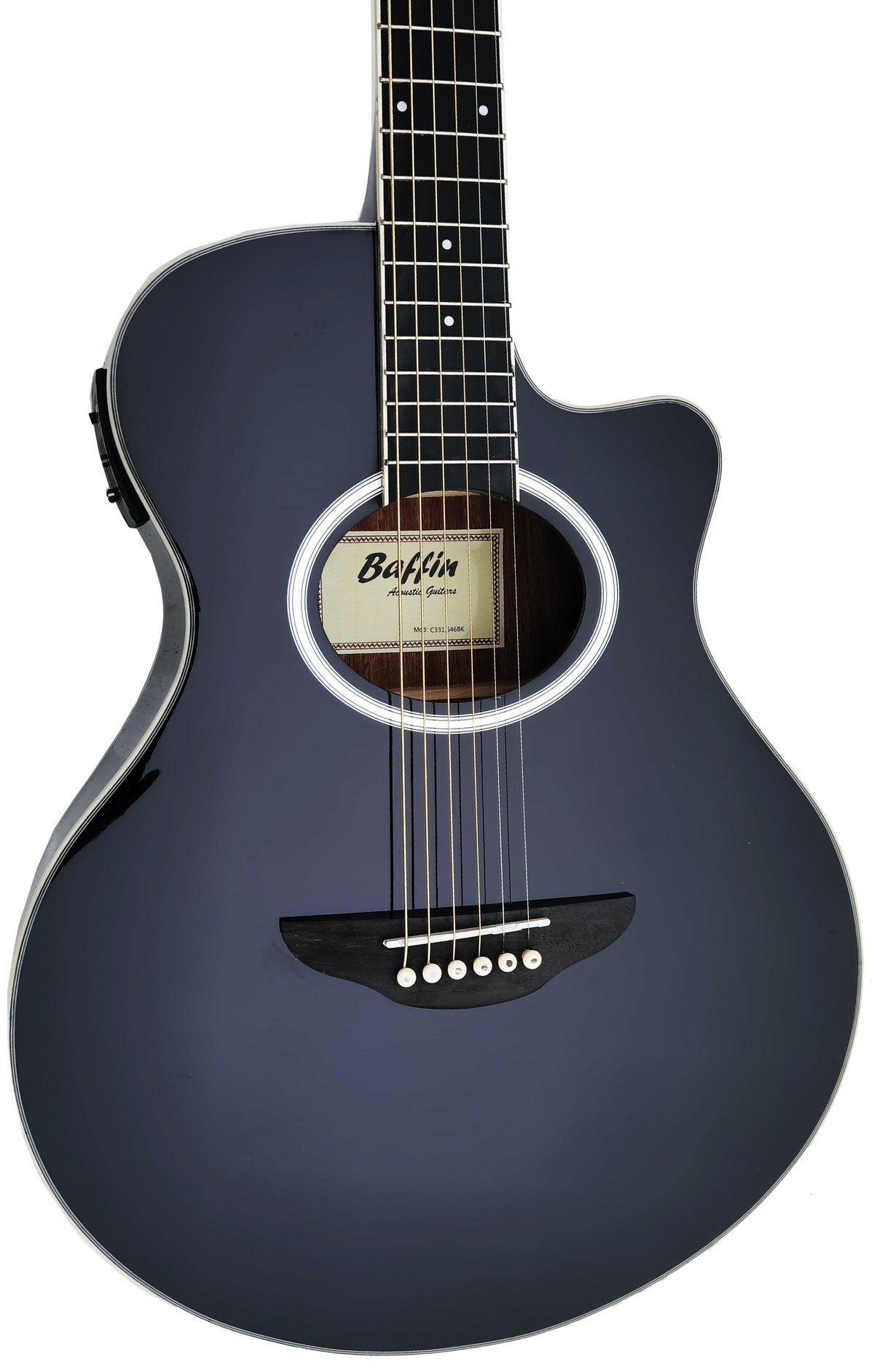 C331.646EQBK Guitarra Electroacustica Baffin Mini Jumbo tipo APX NEGRA Amplificada y previo con Afinador Acabado Brillo