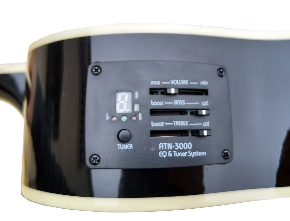 C331.646EQBK Guitarra Electroacustica Baffin Mini Jumbo tipo APX NEGRA Amplificada y previo con Afinador Acabado Brillo
