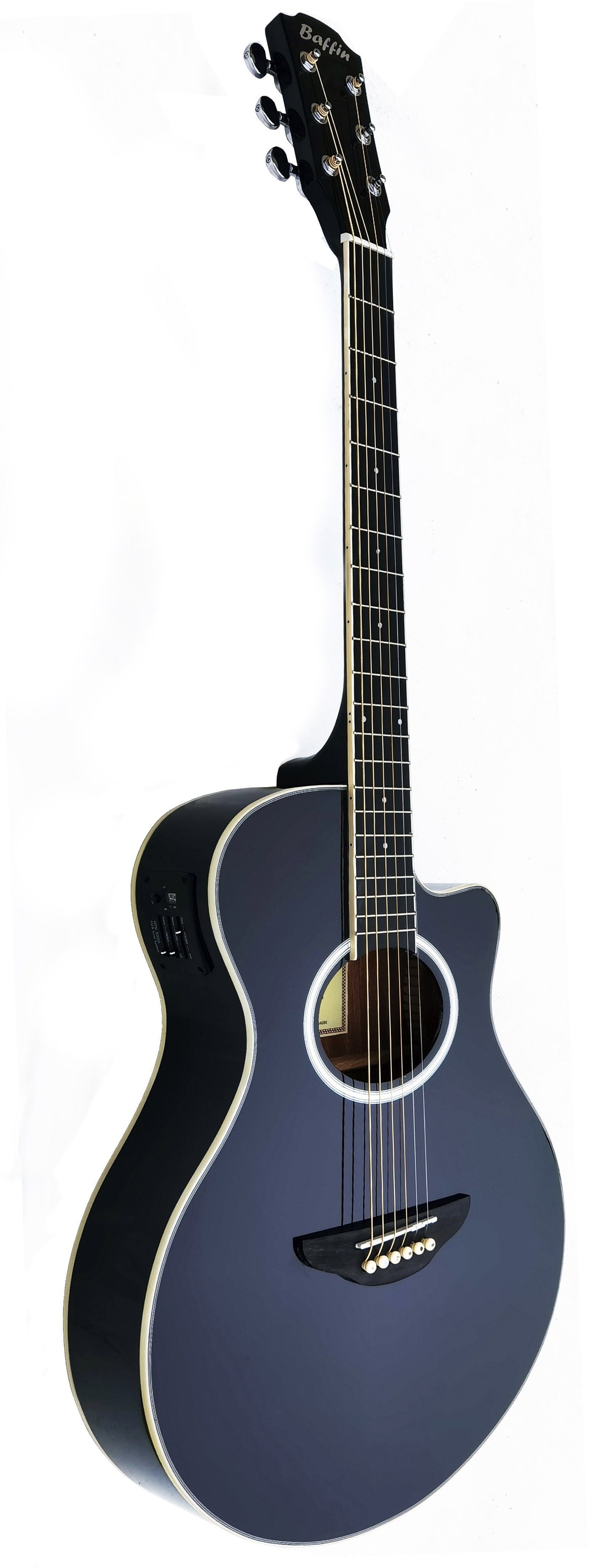 C331.646EQBK Guitarra Electroacustica Baffin Mini Jumbo tipo APX NEGRA Amplificada y previo con Afinador Acabado Brillo