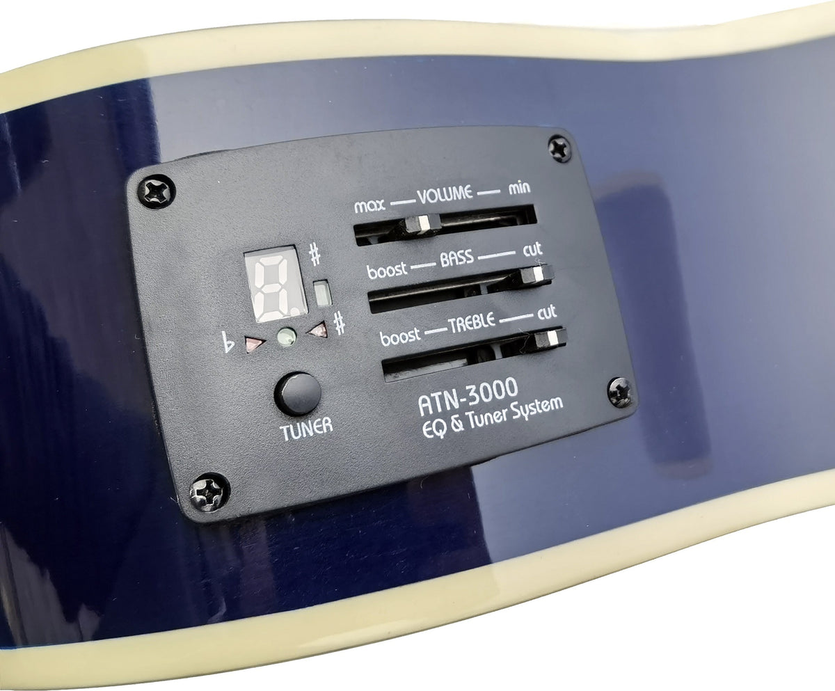 C331.646EQBL Guitarra Electroacustica Baffin Mini Jumbo tipo APX  AZUL Amplificada y previo con Afinador Acabado Brillo