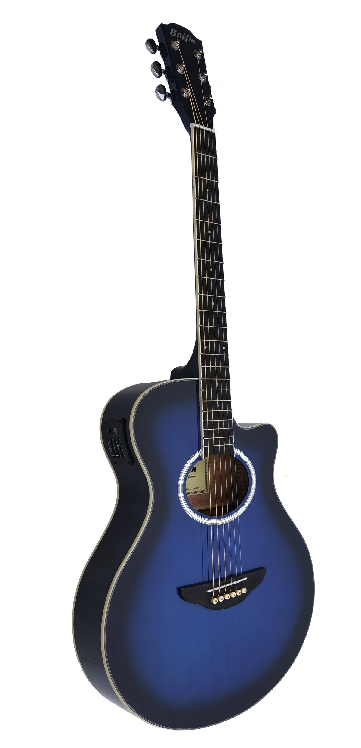C331.646EQBL Guitarra Electroacustica Baffin Mini Jumbo tipo APX  AZUL Amplificada y previo con Afinador Acabado Brillo
