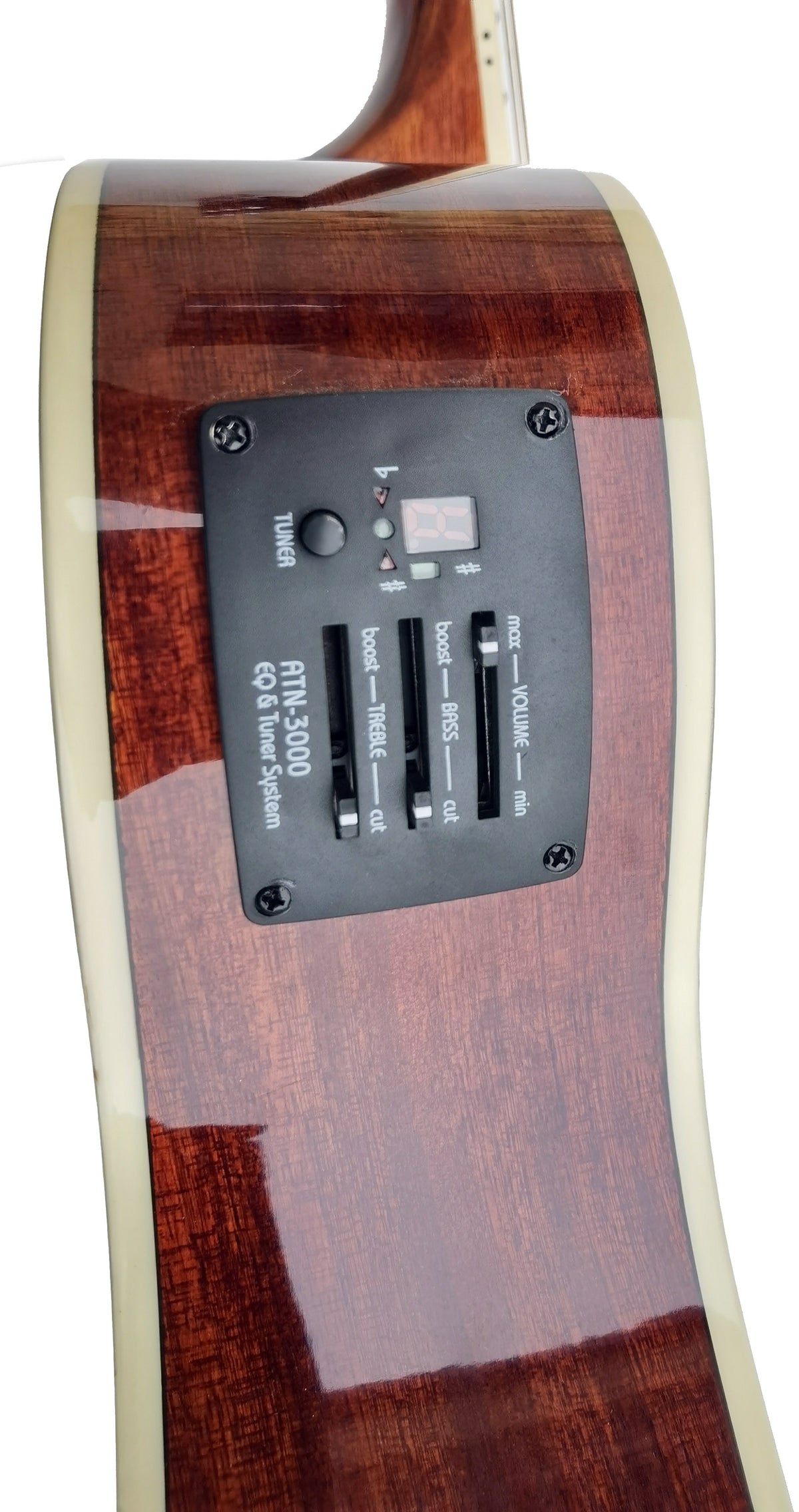 C331.646EQSB Guitarra Electroacustica Baffin Mini Jumbo tipo APX Sunburst Amplificada y previo con Afinador Acabado Brillo