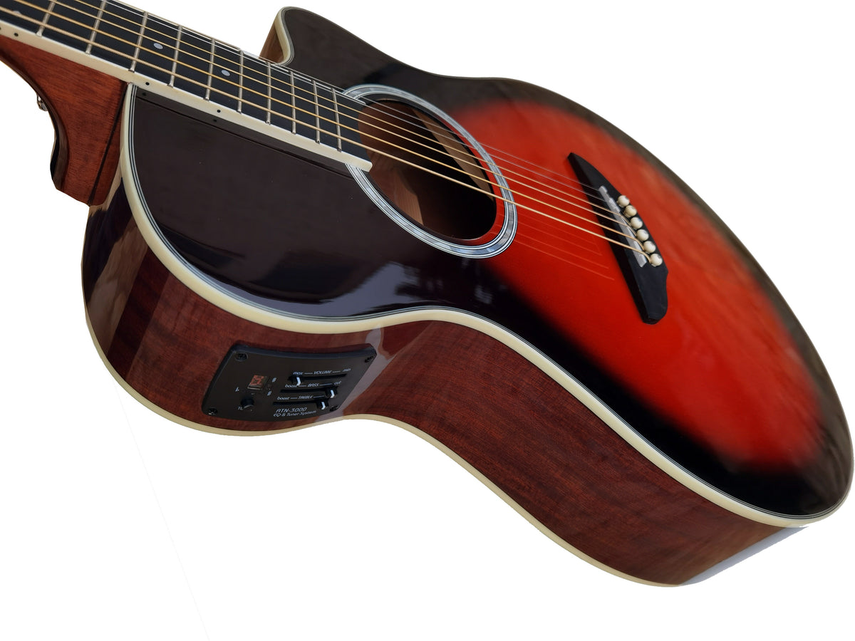 C331.646EQSB Guitarra Electroacustica Baffin Mini Jumbo tipo APX Sunburst Amplificada y previo con Afinador Acabado Brillo