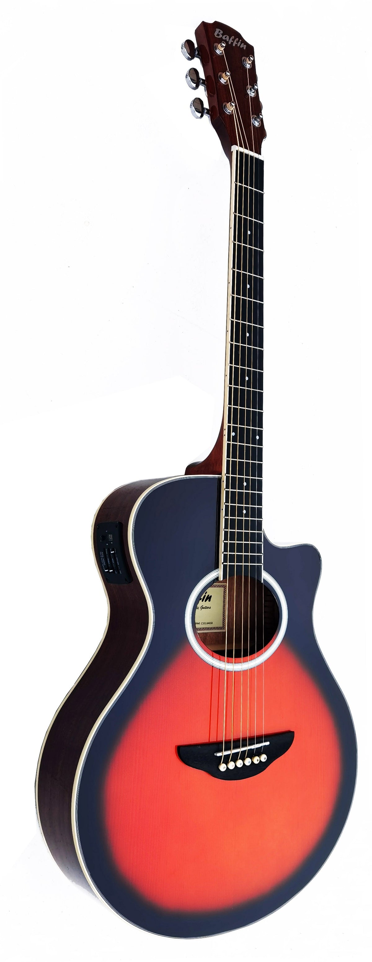 C331.646EQSB Guitarra Electroacustica Baffin Mini Jumbo tipo APX Sunburst Amplificada y previo con Afinador Acabado Brillo