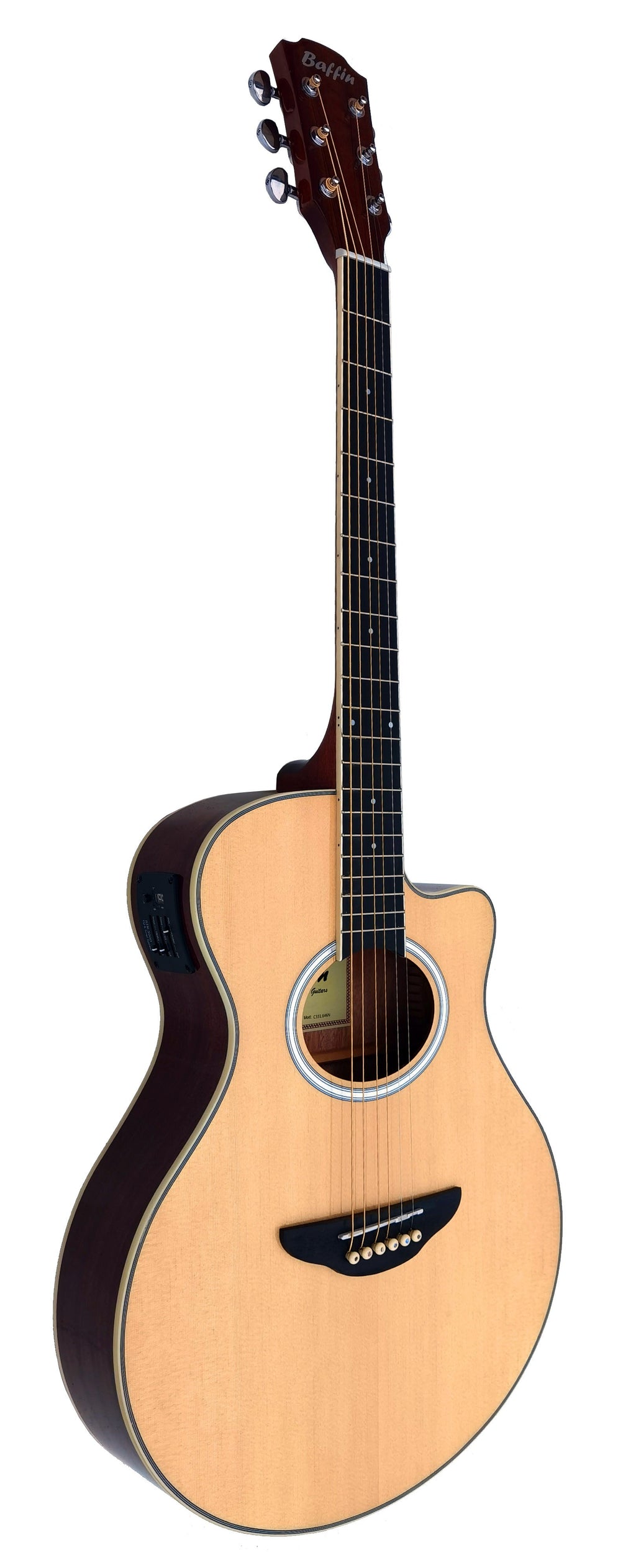 C331.646NMEQ  Guitarra Electroacustica  Baffin Mini Jumbo tipo APX de Sapeli y EQ con Afinador Acabado Brillo