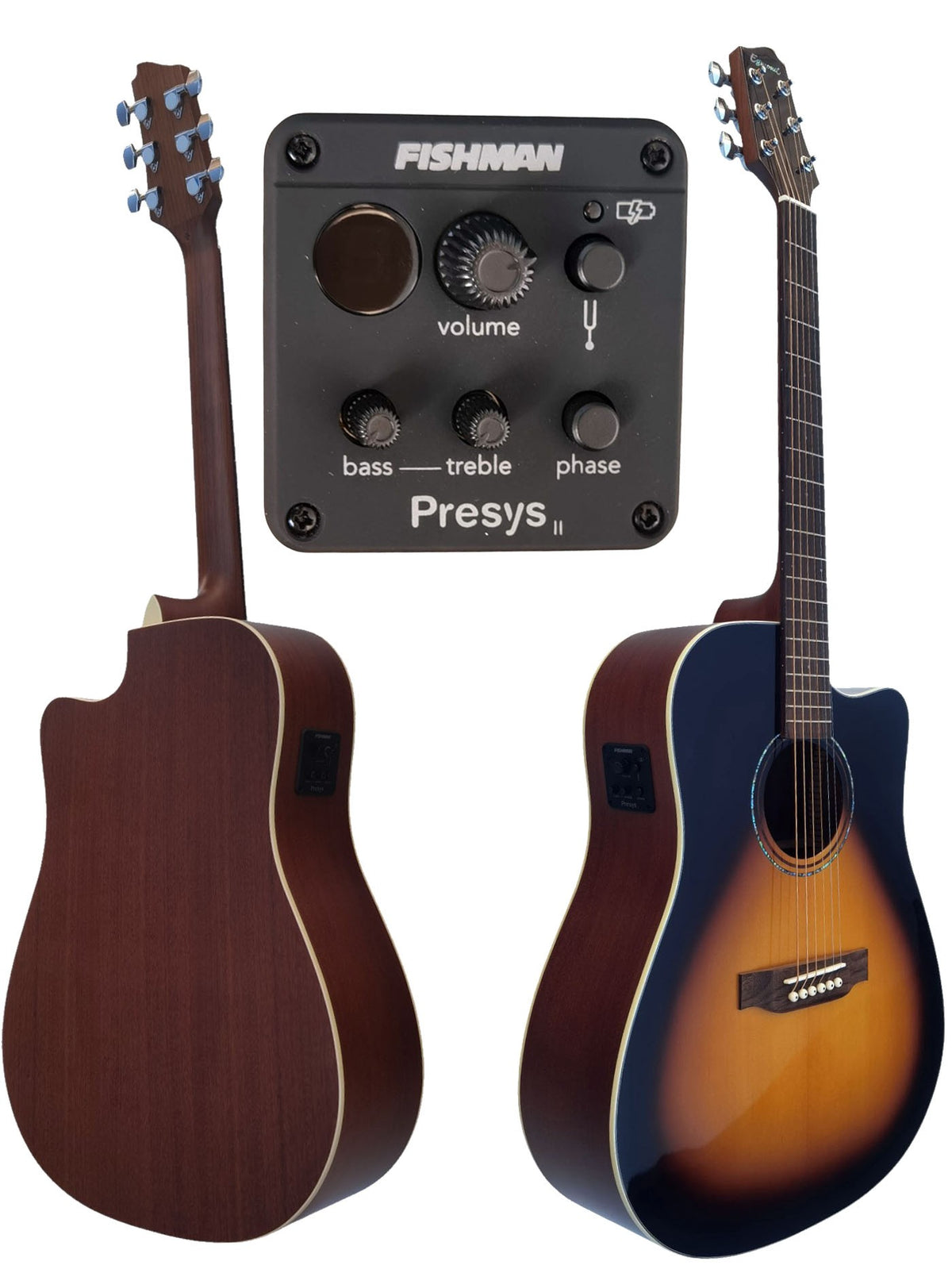 Egmond AV-61DCE Burst – Guitarra Electroacústica Dreadnought con Cutaway, Tapa Maciza de Sapeli y Previo Fishman Presys II