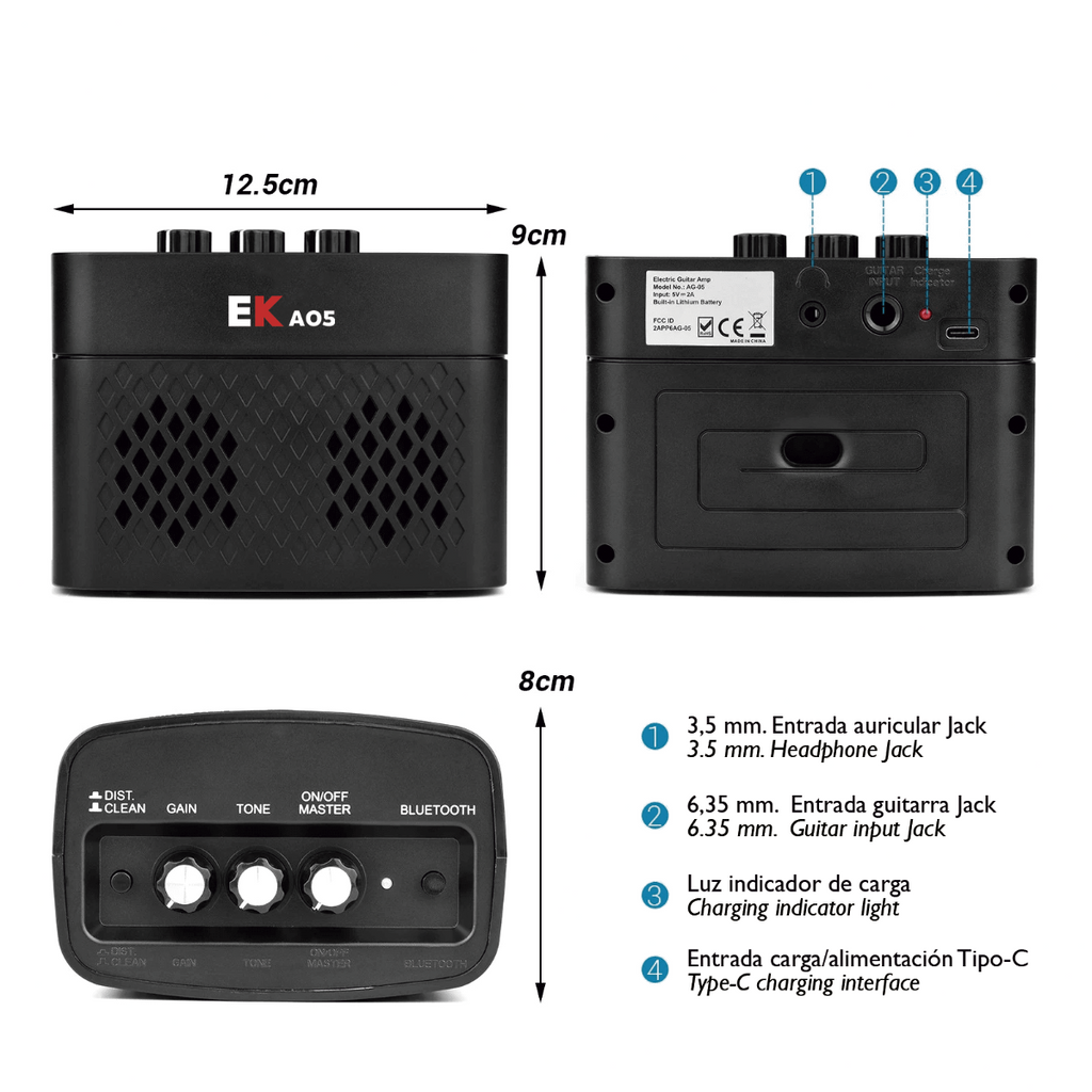 AMPLIFICADOR EK DE GUITARRA EKA05 PORTÁTIL 5W 