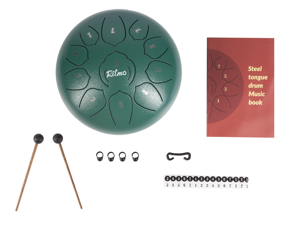 TONGUE DRUM DE 10” VERDE 11 NOTAS 